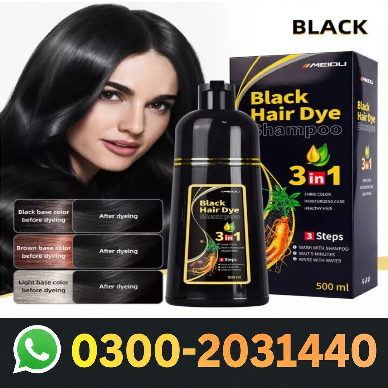 Black Hair Dye Shampoo 3In1 500Ml In Pakistan